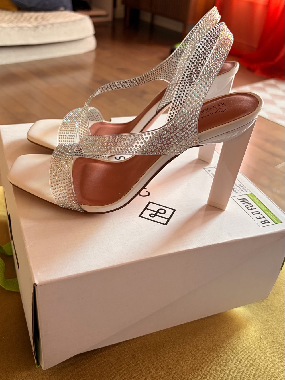 Call It Spring White Crystal-Strap Slingback Heels - Picture 2 of 4